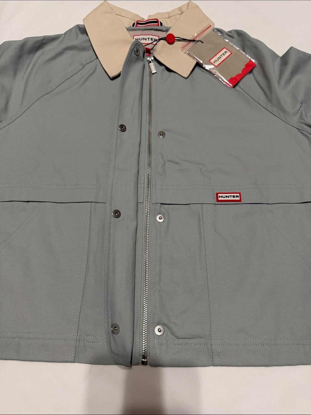Hunter Collared Button Zipper Olive Gray Jacket M Cotton NWT - Picture 4 of 8